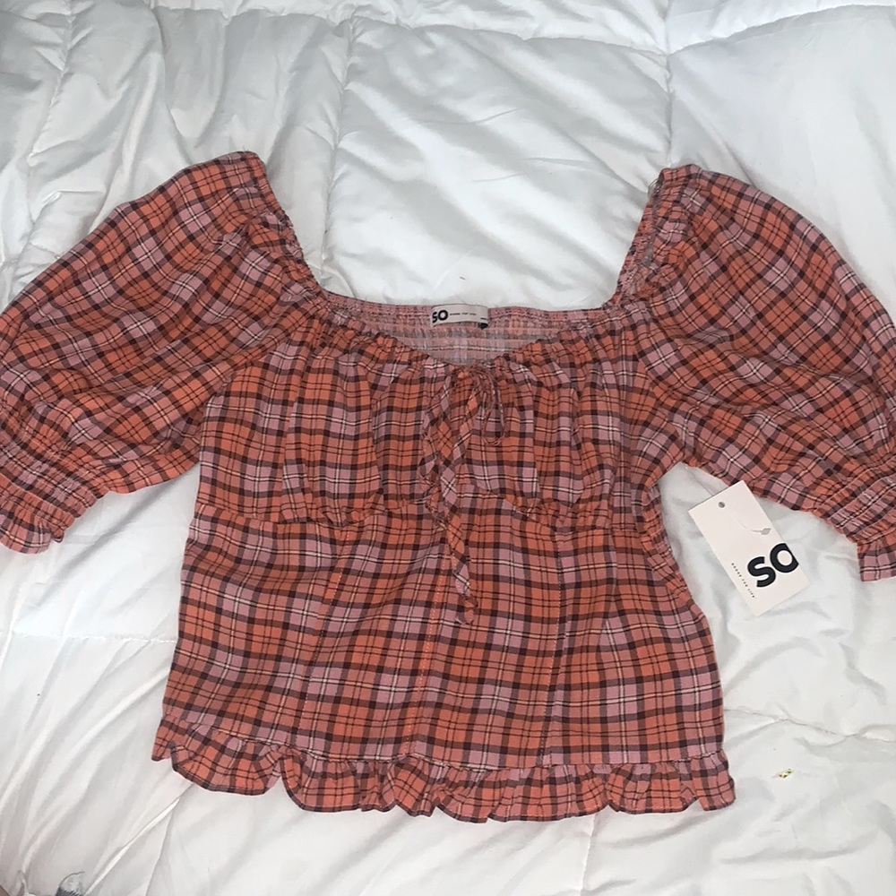 SO Papaya Soda Puff Sleeve Top Size M